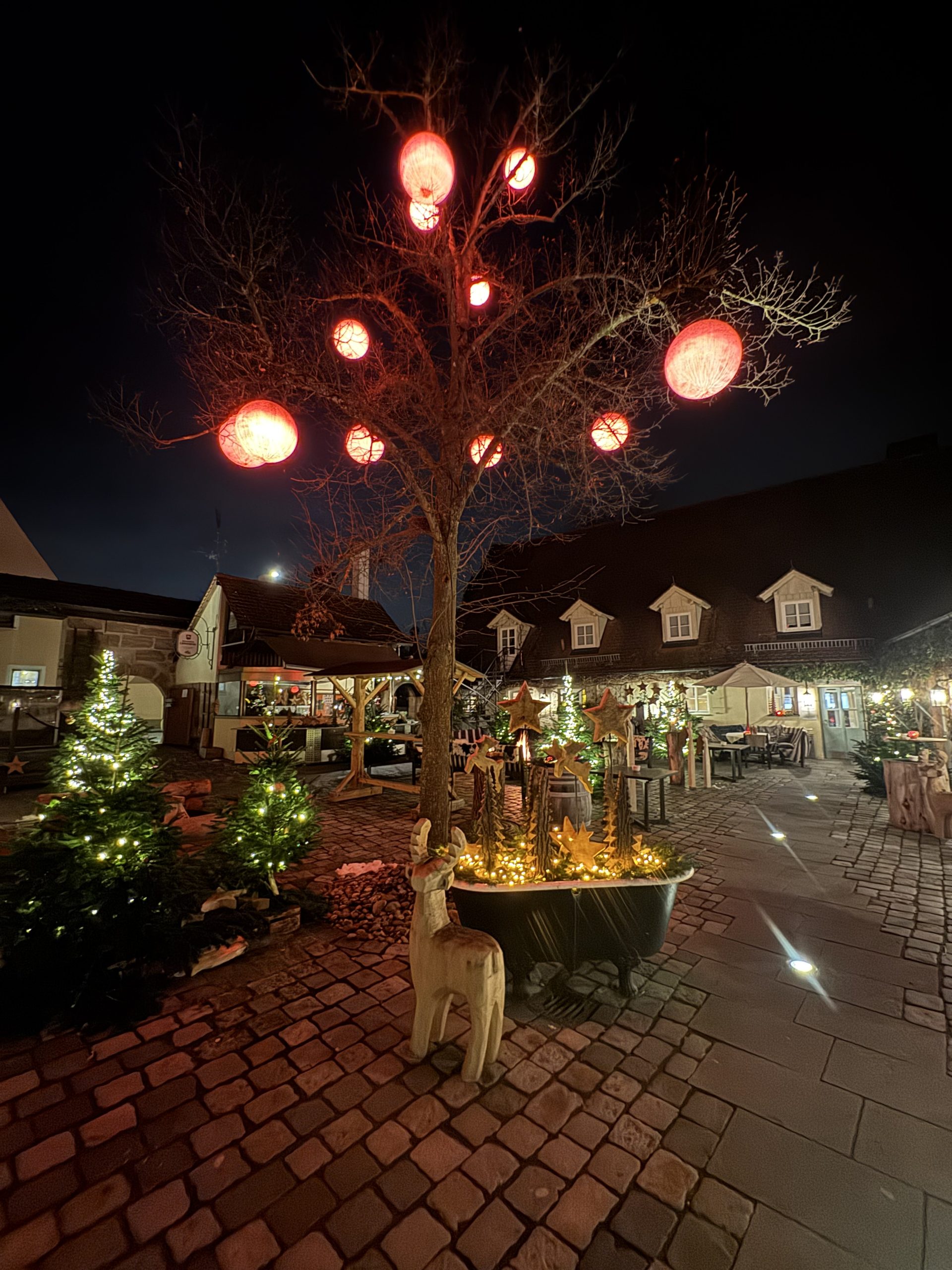 Moderne Holzfassade des Schindlerhof-Gebäudes mit orangenem Akzent und umgebendem Grün