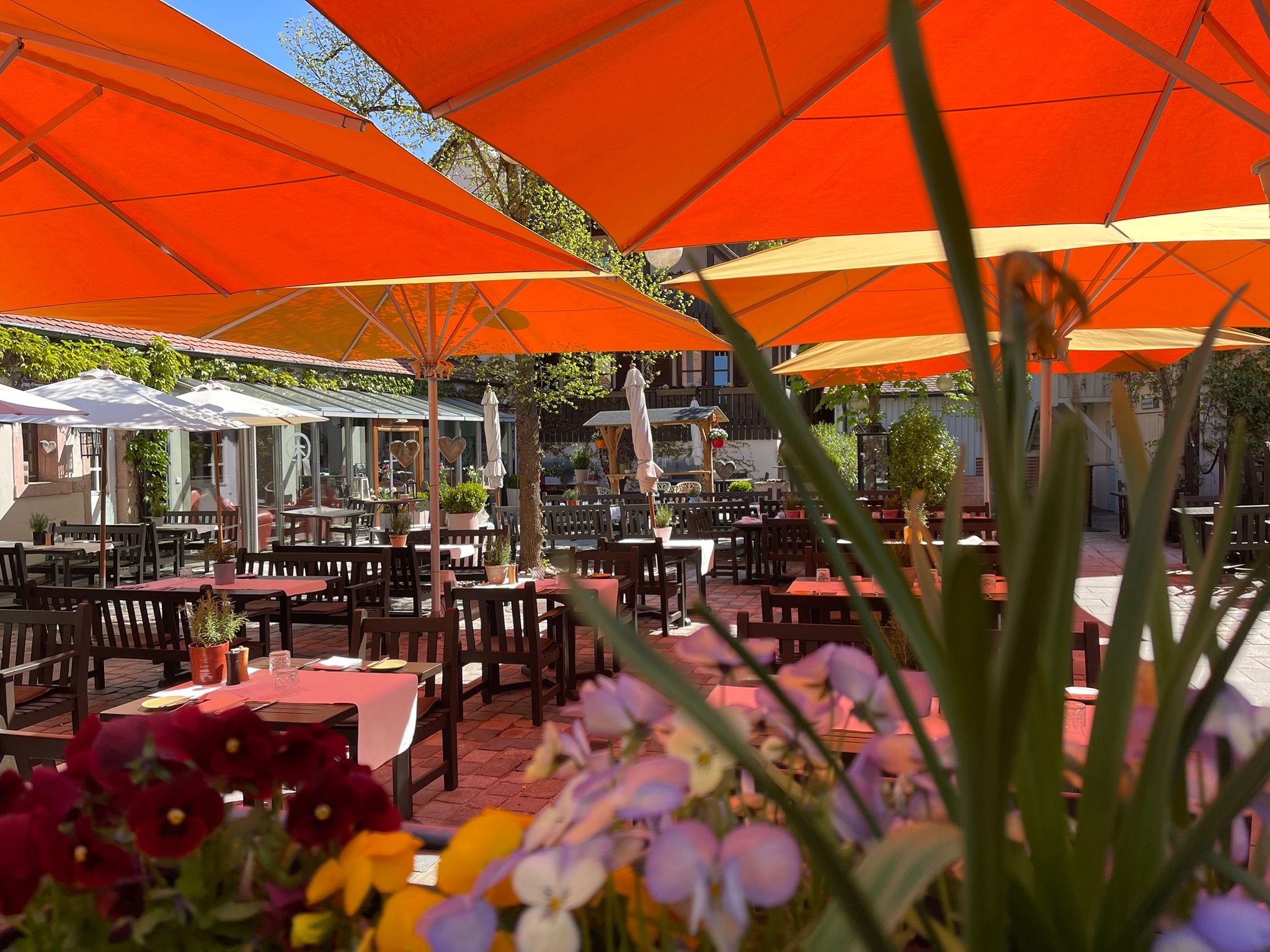 Firmenevent2 Moderne Holzfassade des Schindlerhof-Gebäudes mit orangenem Akzent und umgebendem Grün